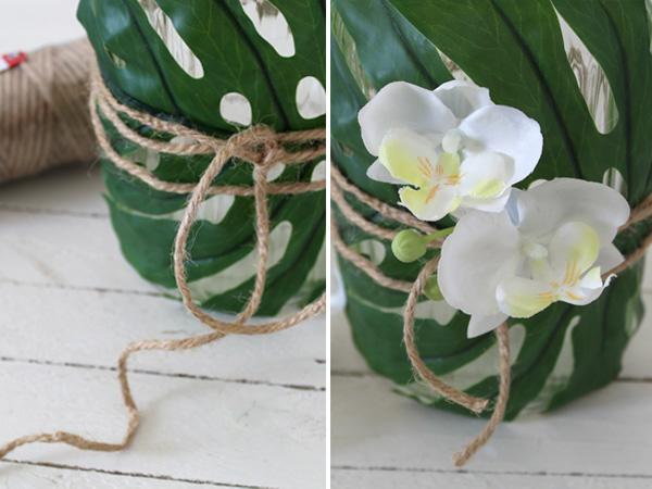 Mit Bl&uuml;ten und Garn die Vase verzieren