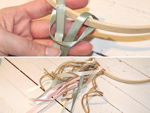 B&auml;nder an Blumenkranz mit B&auml;ndern knoten