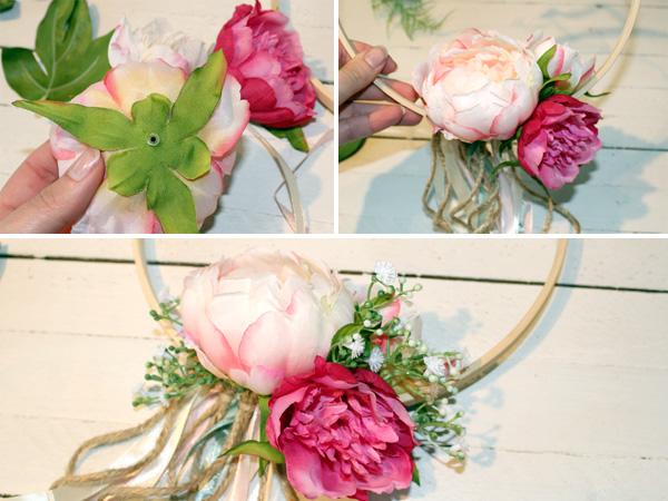 Blumen am Blumenkranz mit B&auml;ndern befestigen