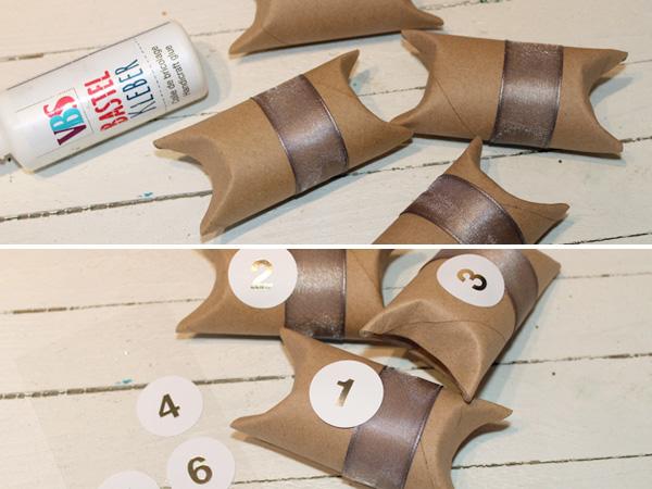 Adventskalender f&uuml;r Kinder einfach selber basteln aus Papprollen