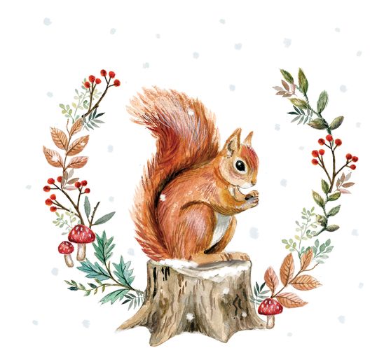 Serviette "Eichh&ouml;rnchen und Herbstkranz"