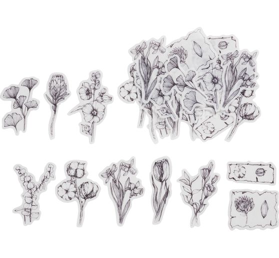 Washi Sticker "Blumen Schwarz/Wei&szlig;"