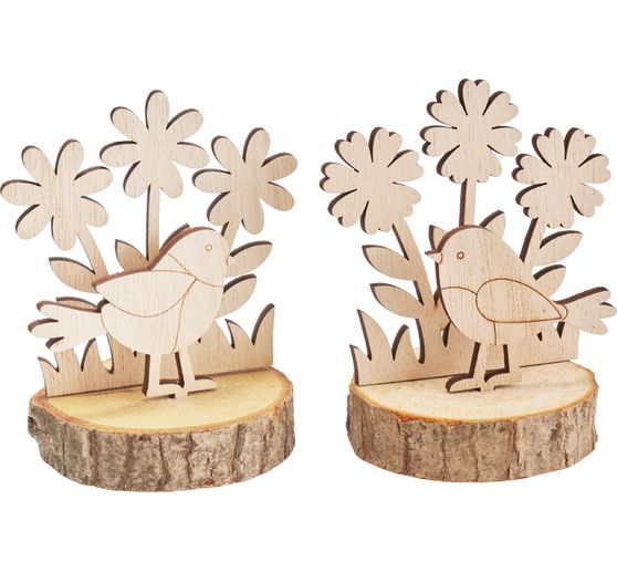 VBS Holzsteckmotiv auf Rindenscheiben "V&ouml;gel und Blumen"