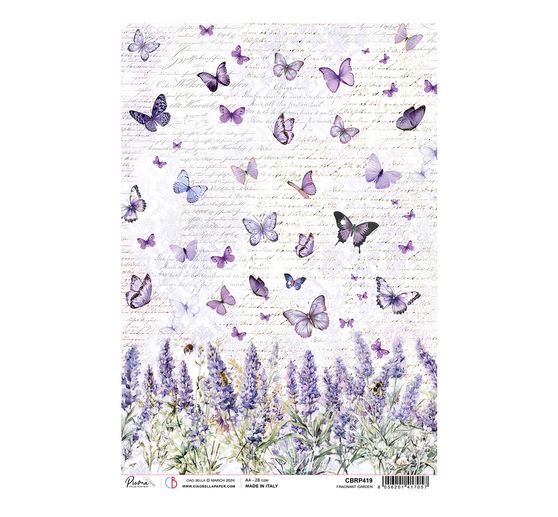 Motif straw silk "Morning Provence - Lavender and Butterflies"