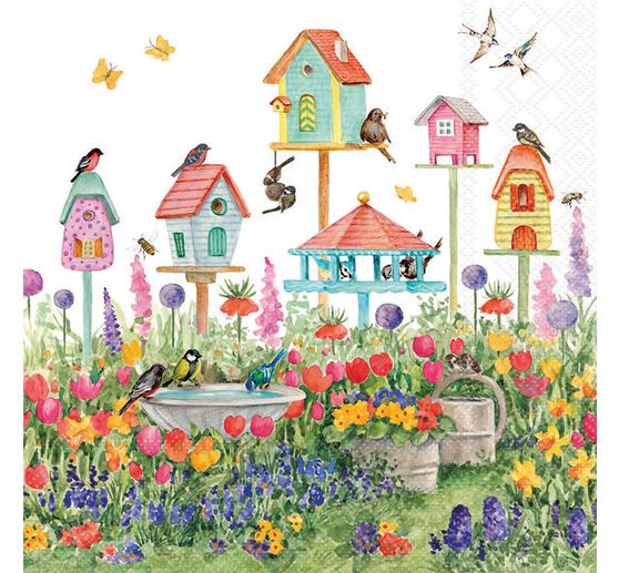 Serviette "Vogelh&auml;user im Garten"