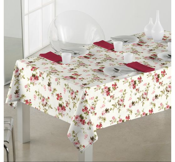 Motiv-Stoff Leinenoptik "Rosen"