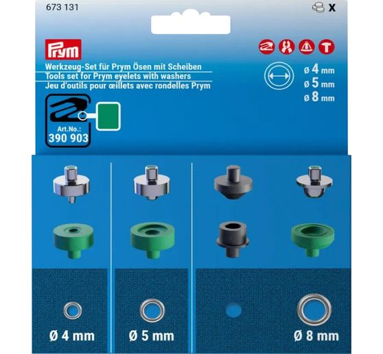 Prym Werkzeug-Set f&uuml;r Prym &Ouml;sen mit Scheiben, 4, 5 und 8 mm