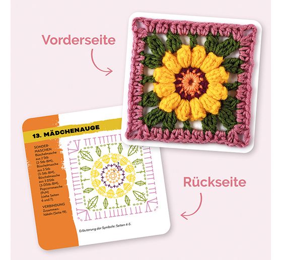 H&auml;kel-Karten Granny Square "Blumen"
