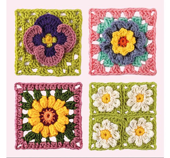 H&auml;kel-Karten Granny Square "Blumen"