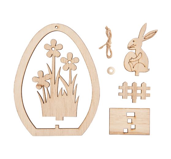 VBS Wooden building kit egg decoration pendant "Bunny with carrot and egg", set of 2