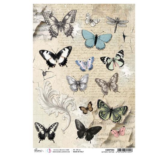 Motiv-Strohseide "Typographic - Butterfly"