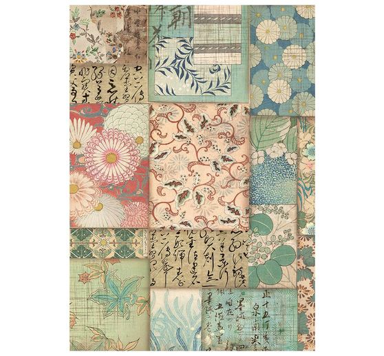Stamperia Motiv-Strohseide Backgrounds "Oriental Garden", DIN A6, 8er Set