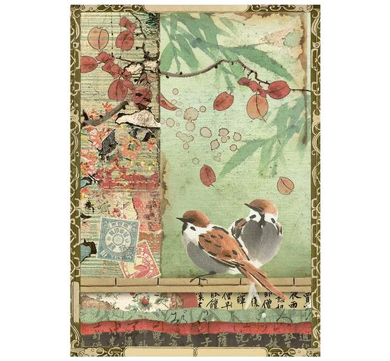 Stamperia Motif straw silk assortment "Oriental Garden", DIN A6, set of 8