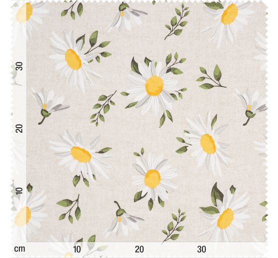 Motiv-Stoff Leinenoptik "Margeriten"