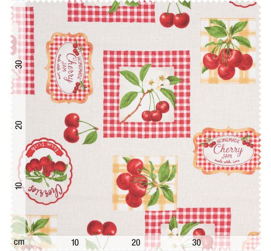 Motiv-Stoff Leinenoptik "Cherries"