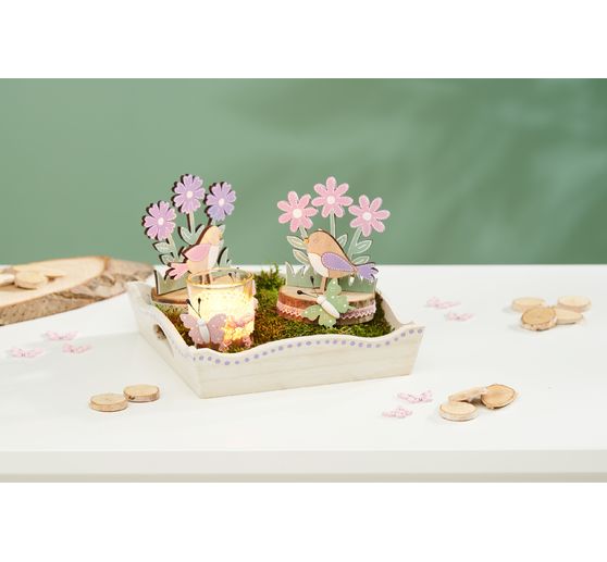 VBS Holzsteckmotiv auf Rindenscheiben "V&ouml;gel und Blumen"
