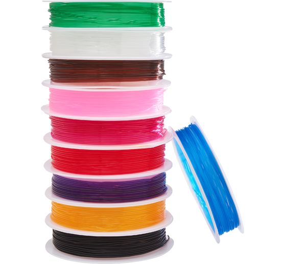 VBS Rubber cords "Magic Stretch", colorful mix, 0.8 mm, 10 rolls &agrave; 5 m