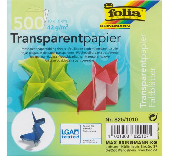 Transparentpapier-Faltbl&auml;tter "10 x 10 cm", 500 Blatt