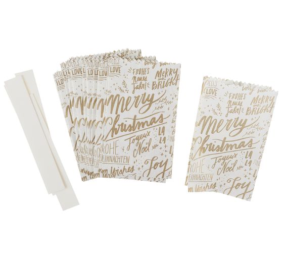 Papiert&uuml;ten Sterne-Set "Merry Christmas", klein, Wei&szlig;